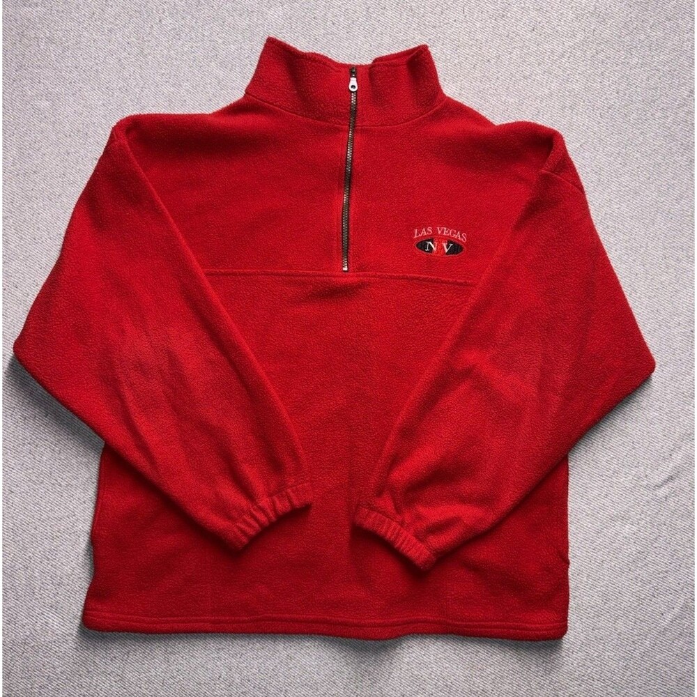 90s Vintage Red Fleece ¼ Zip Sweatshirt - Las Vegas NV - Made in USA - XL